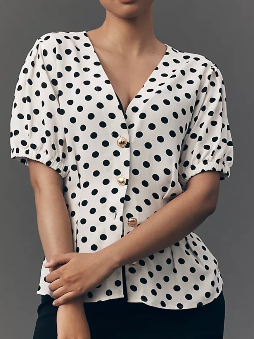 Anthropologie Maeve Short-Sleeve Polka Dot Blouse